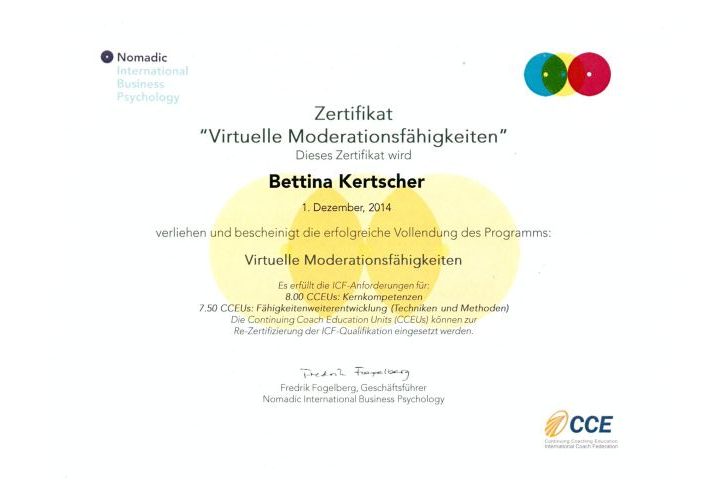 Virtuelle Moderationsfähigkeiten Zertifikat 2014